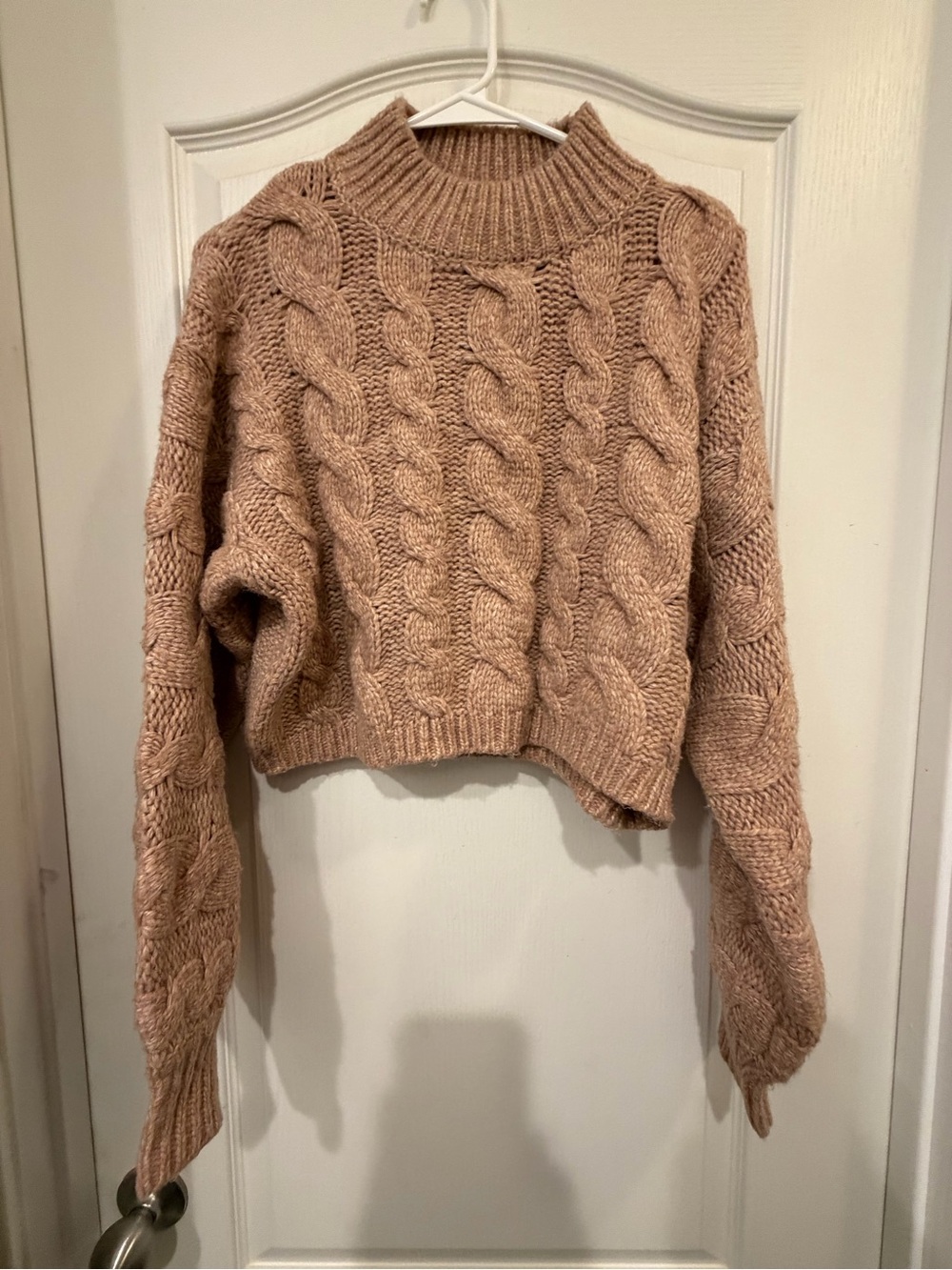 Altar'd State Cropped Cable Mock Neck Sweater - Taupe